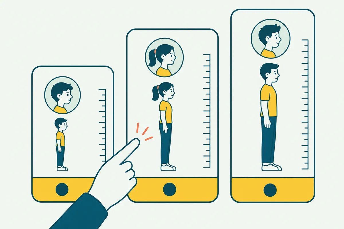 Ilustração: cartões de tamanhos diferentes, como uma tabela de medidas para perfis